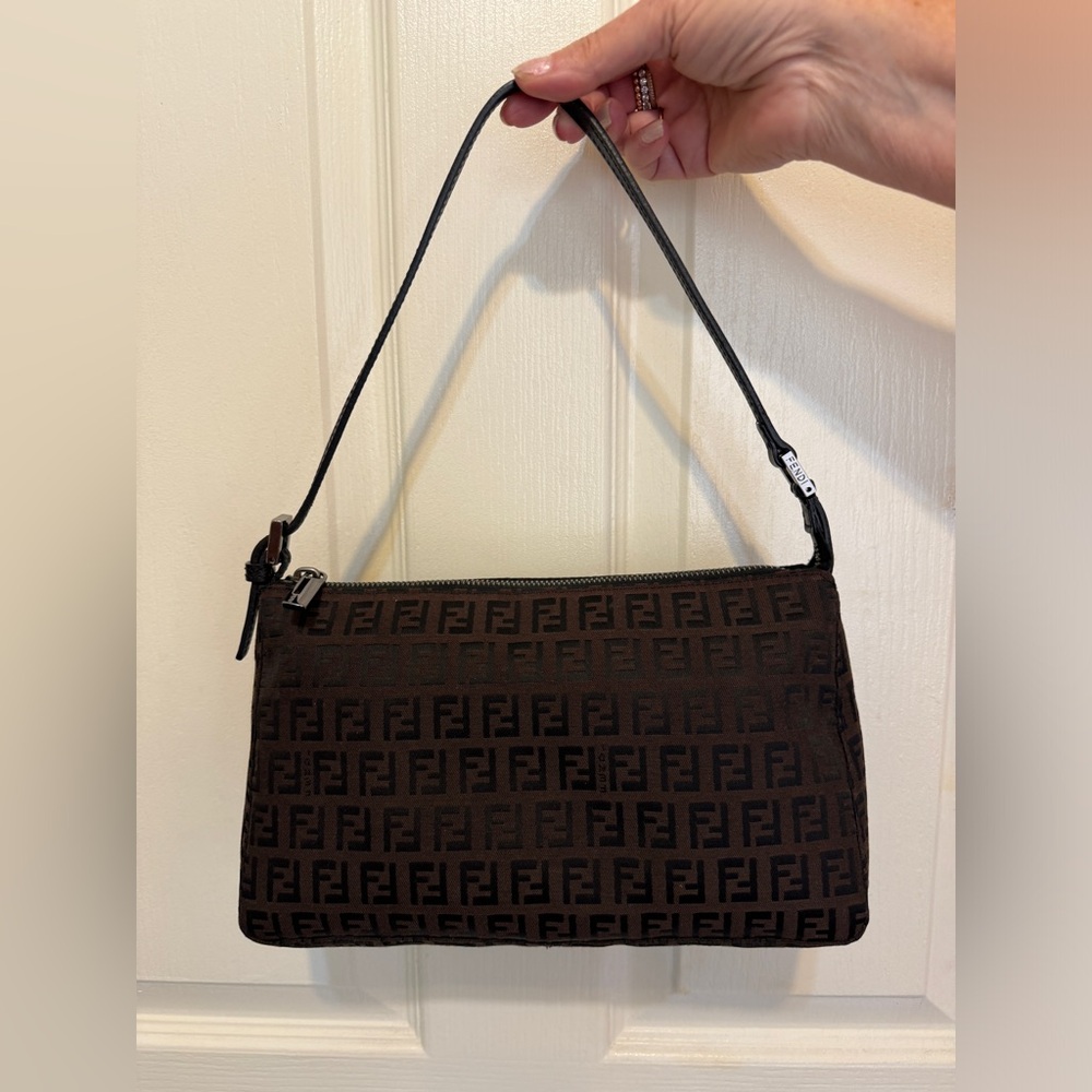 Authentic vintage Fendi brown and black Zucca monogram Pochette bag